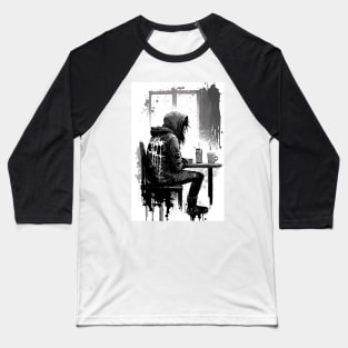 Dejected Man In a Coffee Shop Baseball T-Shirt